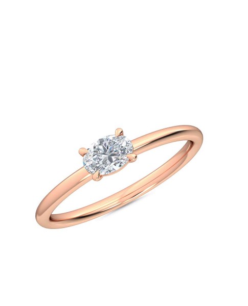 0.25 Ct Horizontal Oval Cut Petite Lab Grown Diamond Ring in 14K Rose Gold 