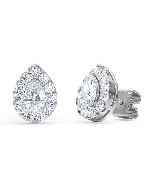 1.50 Ct Pear Shape Lab-Grown Diamond Halo Earrings set in 14K White Gold 