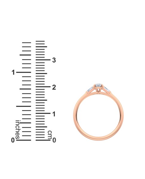 0.30 Ct Cushion and Baguette Cut Petite Lab Grown Diamond Ring in 14K Rose Gold 