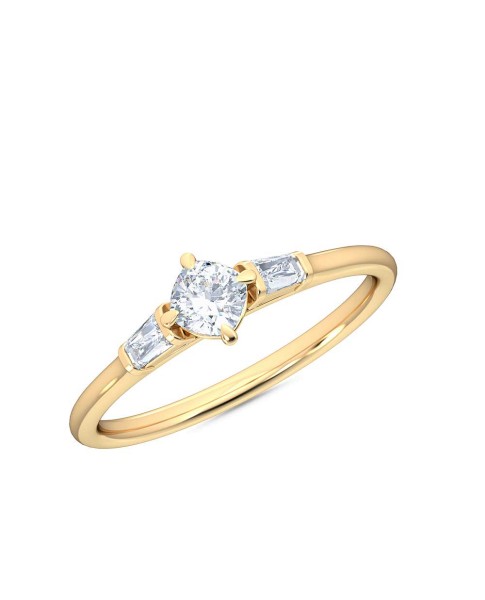 0.30 Ct Cushion Cut North-South and Baguette Cut Petite Lab Grown Diamond Ring in 14K Yellow Gold 