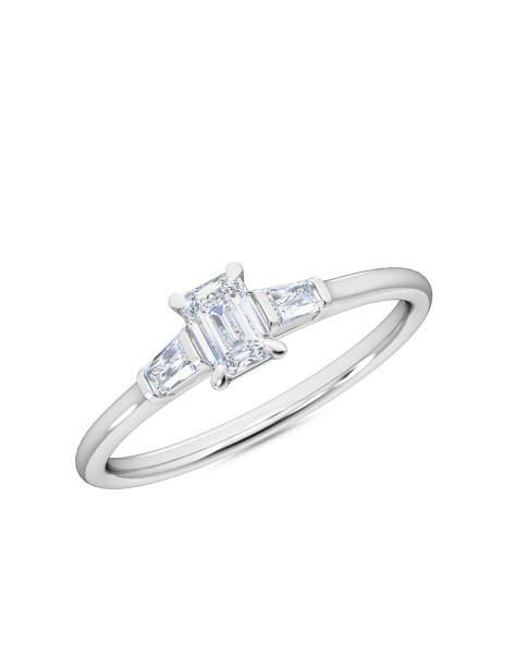 0.30 Ct Emerald and Baguette Cut Petite Lab Grown Diamond Ring in 14K White Gold (E-F, VS1-VS2, 0.30 cttw) by MadeForUs