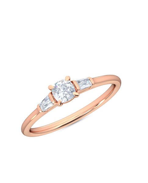 0.30 Ct Cushion and Baguette Cut Petite Lab Grown Diamond Ring in 14K Rose Gold 