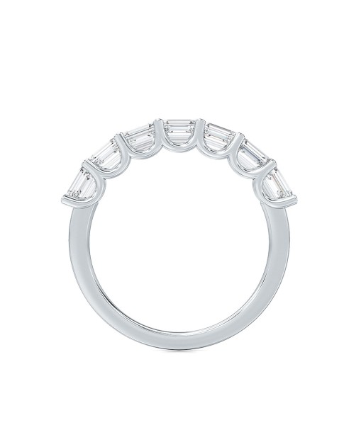 1.50 Ct Emerald Cut Horizontally Set Lab Grown Diamond Seven Stone Band Ring in 14K White Gold 