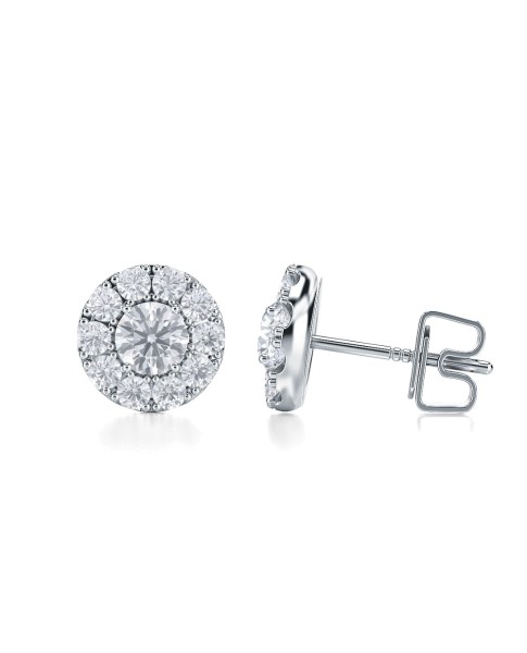 1.50 Ct Round Shape Lab-Grown Diamond Halo Earrings set in 14K White Gold 