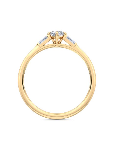 0.30 Ct Cushion Cut North-South and Baguette Cut Petite Lab Grown Diamond Ring in 14K Yellow Gold 