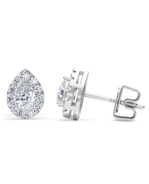0.50 Ct Pear Shape Lab-Grown Diamond Halo Earrings set in 14K White Gold 