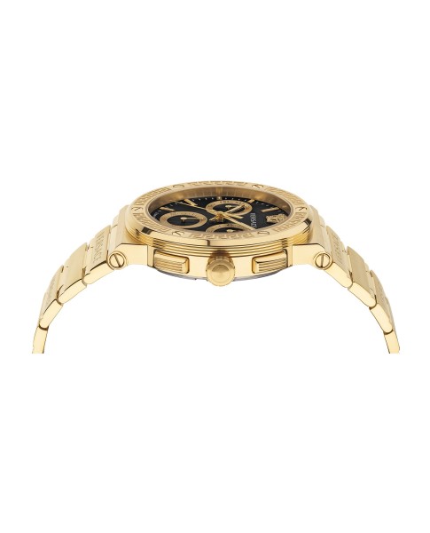 Greca Logo Chrono 43MM IP Yellow Gold Case Black Guilloché Dial Mens Watch