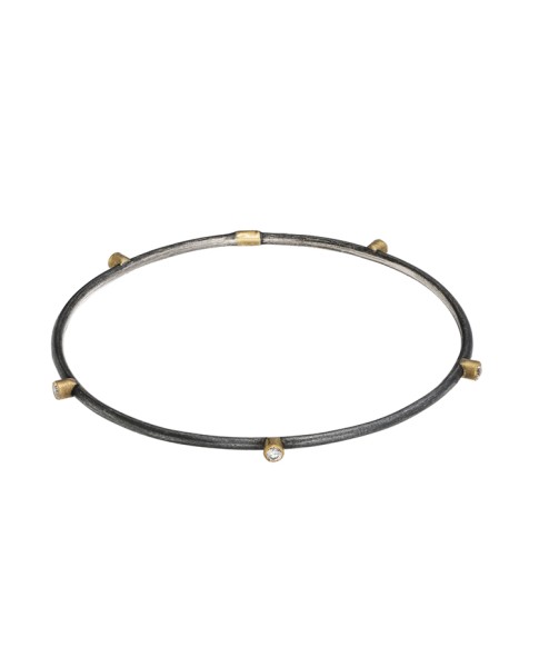 Yossi Harari Jewelry Oxidized Gilver Diamond Jane Stack Bangle