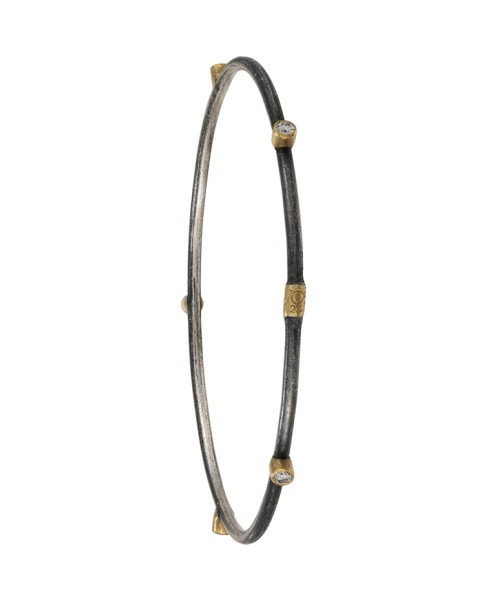 Yossi Harari Jewelry Oxidized Gilver Diamond Jane Stack Bangle