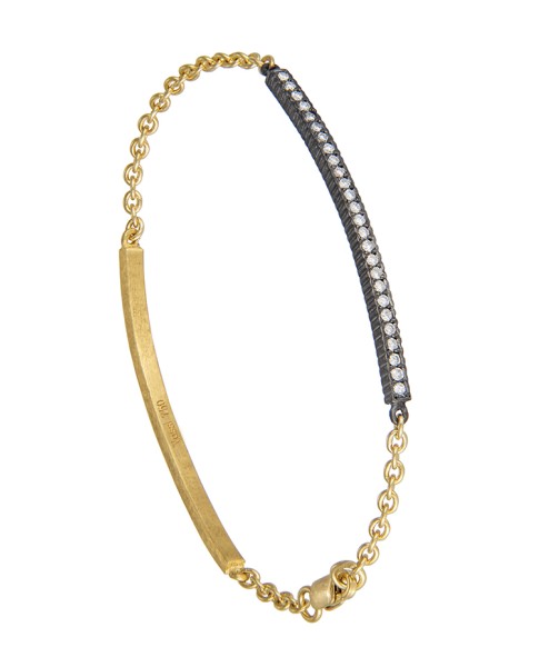 Yossi Harari Jewelry 18k Gold & Oxidized Gilver Diamond Lilah ID Bracelet 