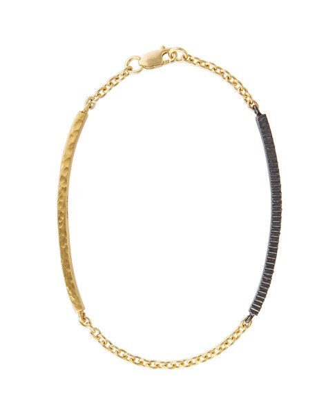 Yossi Harari Jewelry 18k Gold & Oxidized Gilver Diamond Lilah ID Bracelet 