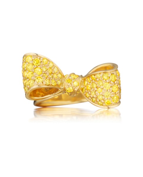 18K Gold Small Bow Gemstone Ring