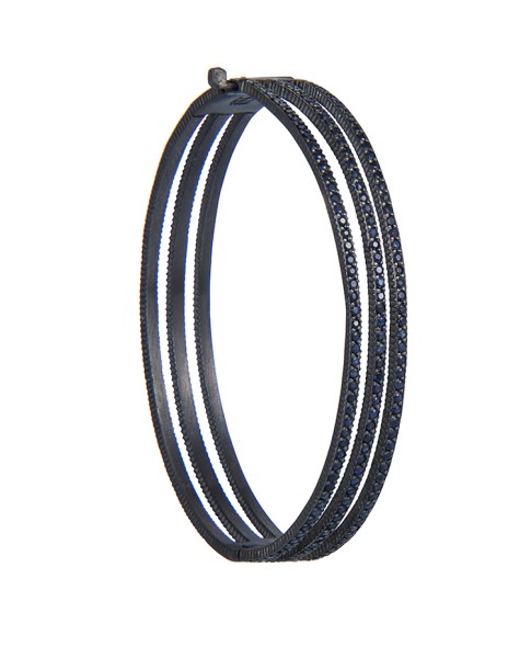 Yossi Harari Jewelry Oxidized Gilver Blue Sapphire Lilah Bracelet 