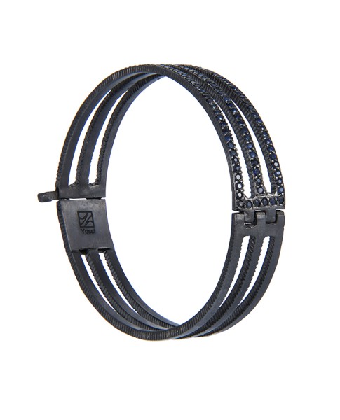 Yossi Harari Jewelry Oxidized Gilver Blue Sapphire Lilah Bracelet 