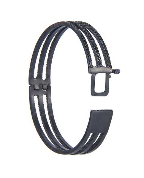 Yossi Harari Jewelry Oxidized Gilver Blue Sapphire Lilah Bracelet 