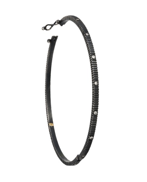 Yossi Harari Jewelry Oxidized Gilver Diamond Lilah Bangle