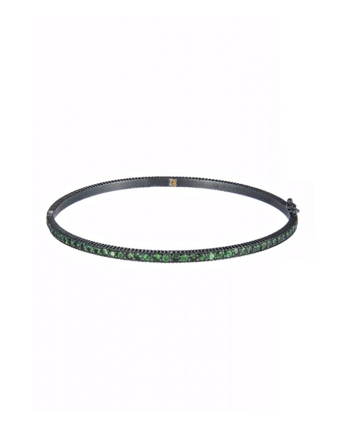 Yossi Harari Jewelry Oxidized Gilver Tsavorite Lilah Bangle