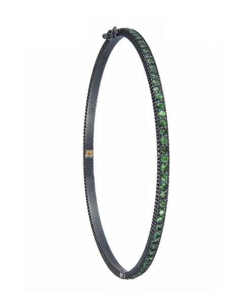 Yossi Harari Jewelry Oxidized Gilver Tsavorite Lilah Bangle