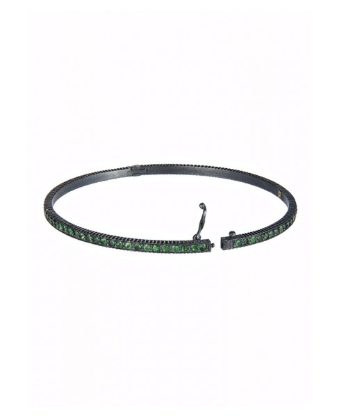 Yossi Harari Jewelry Oxidized Gilver Tsavorite Lilah Bangle