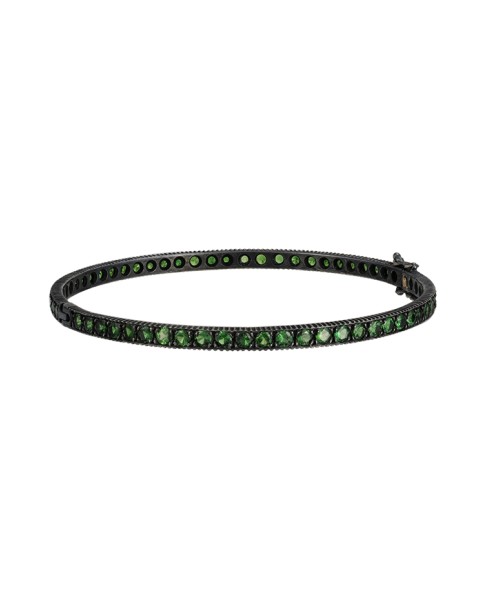 Yossi Harari Jewelry Oxidized Gilver Pave Tsavorite Lilah Bangle