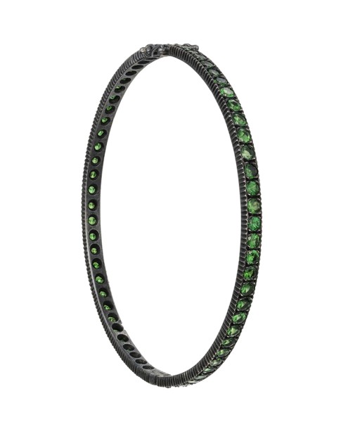 Yossi Harari Jewelry Oxidized Gilver Pave Tsavorite Lilah Bangle