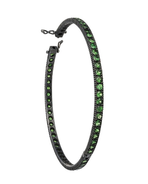 Yossi Harari Jewelry Oxidized Gilver Pave Tsavorite Lilah Bangle