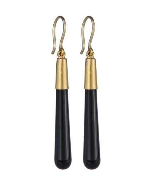 Yossi Harari Jewelry 24k Gold Onyx Cone Jane Earrings