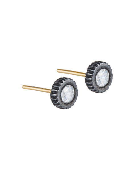 Yossi Harari Jewelry Oxidized Gilver Rose Cut Diamond Lilah Earrings
