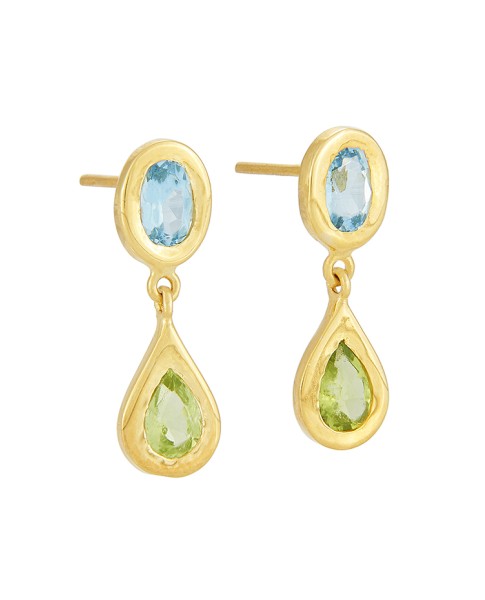 Yossi Harari Jewelry Roxanne 18k Gold Blue Topaz & Peridot Mica Earrings
