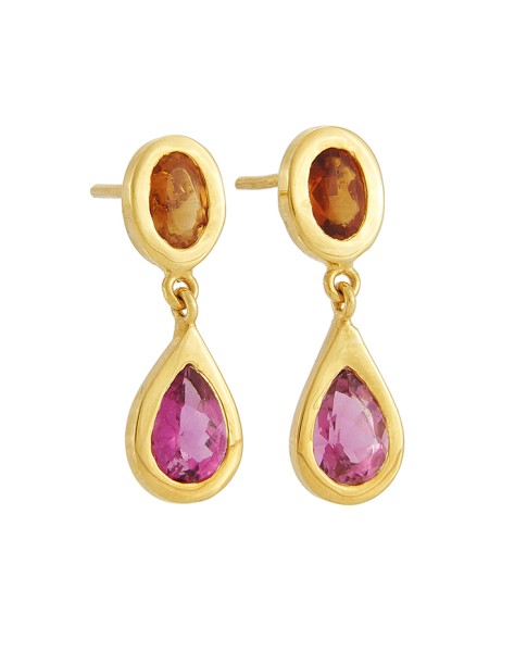 Yossi Harari Jewelry Roxanne 18k Gold Cirtine & Pink Tourmaline Mica Earrings