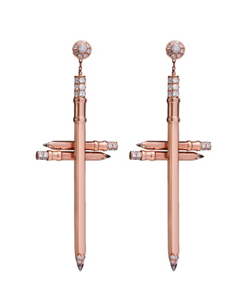 Tzuri 18k Rose Gold and Diamond Cross Earrings