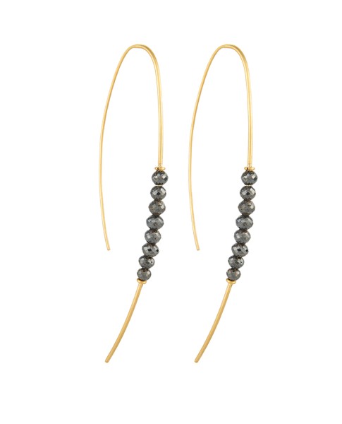 Yossi Harari Jewelry Jane 18k Gold & Black Diamond Beads Hoop Threader Earrings 
