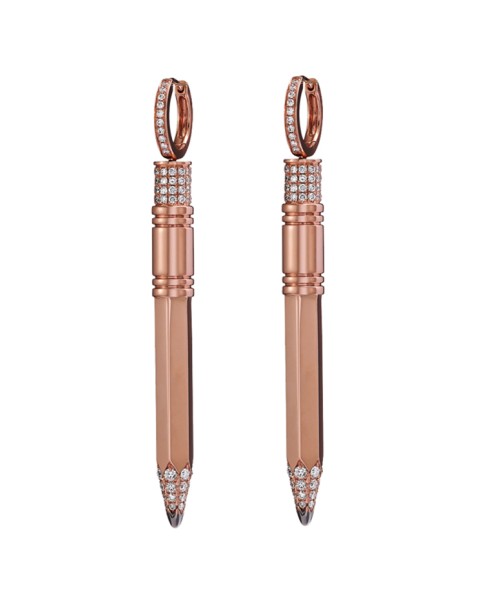 Tzuri 18k Rose Gold and Diamond Large Vertical Earrings