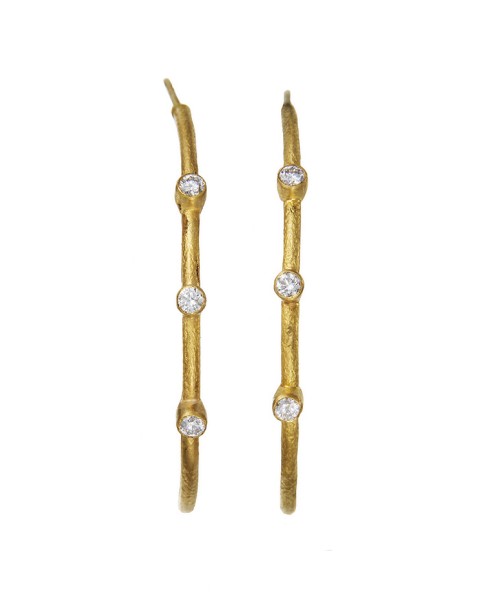 Yossi Harari Jewelry 24k Gold Diamond Jane Hoop Earrings