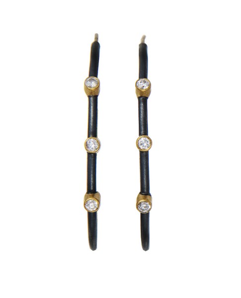 Yossi Harari Jewelry 24k Gold & Oxidized Gilver Diamond Jane Hoop Earrings