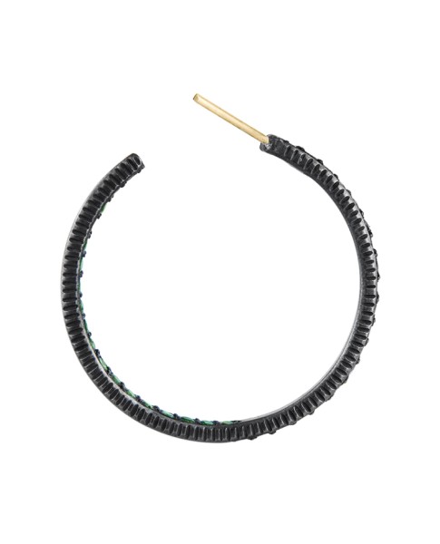 Yossi Harari Jewelry  Oxidized Silver Pave Tsavorite Lilah Hoop Earrings