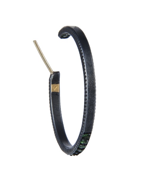 Yossi Harari Jewelry  Oxidized Silver Pave Tsavorite Lilah Hoop Earrings