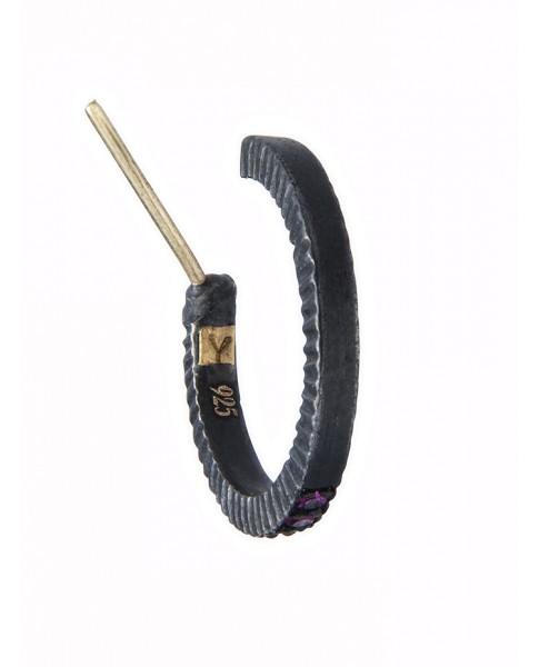 Yossi Harari Jewelry Oxidized Gilver Ruby Pavé Lilah Hoop Earrings 