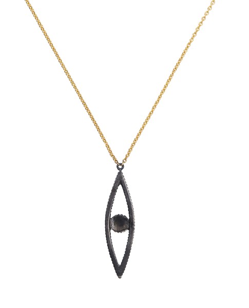Yossi Harari Jewelry 18k Gold White & Teal Diamond Lilah Eye Shaped Pendant Necklace