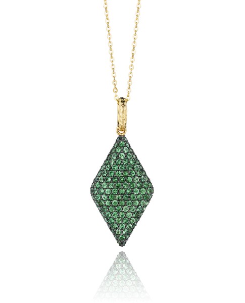 Yellow Gold & Tsavorite Diamond Shape Necklace