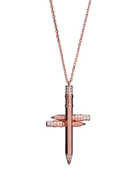 Tzuri 18k Rose Gold and Diamond Cross Necklace
