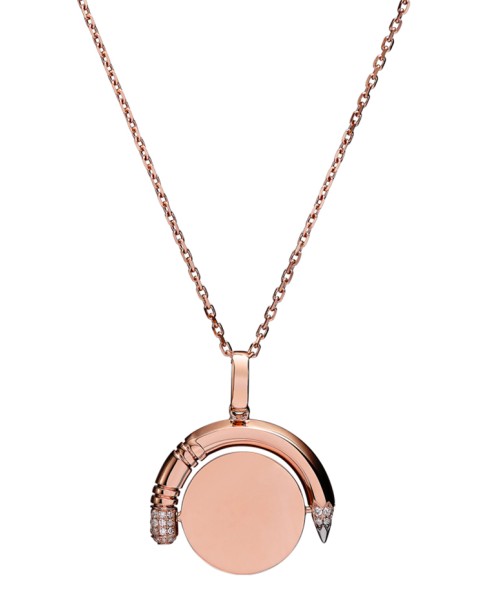 Tzuri 18k Rose Gold and Diamond Flip Me Necklace With Custom Inscription 