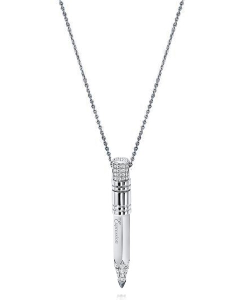 Tzuri 18k White Gold and Diamond Large Vertical Necklace