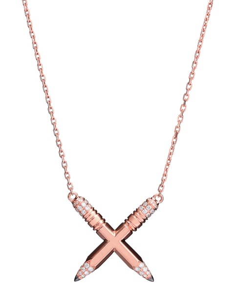 Tzuri 18k Rose Gold and Diamond X Necklace