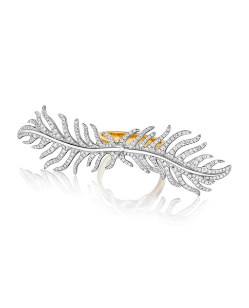18K Gold Phoenix DoubleFeather Center Pave Diamond Ring