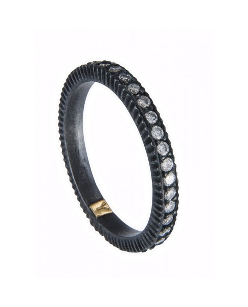 Yossi Harari Jewelry Oxidized Gilver Pave Diamond Lilah Band Ring Size 6