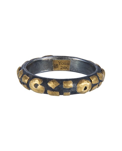 Yossi Harari Jewelry Jane 24k Gold & Oxidized Gilver Leopard Stack Ring Size 6