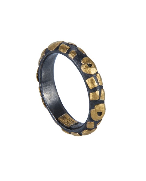 Yossi Harari Jewelry Jane 24k Gold & Oxidized Gilver Leopard Stack Ring Size 6