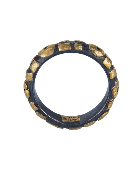 Yossi Harari Jewelry Jane 24k Gold & Oxidized Gilver Leopard Stack Ring Size 6