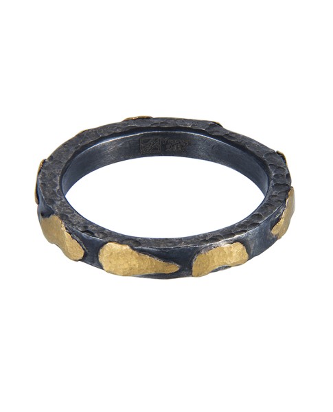Yossi Harari Jewelry Jane 24k Gold & Oxidized Gilver Libra Stack Ring Size 6